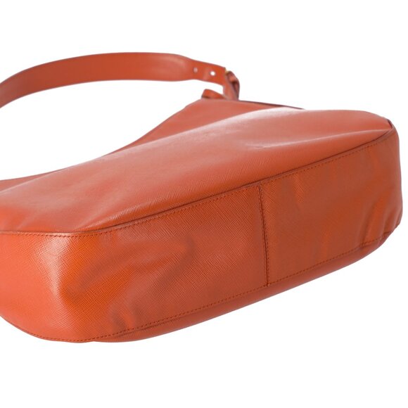 PRADA Triangle Logo Shoulder Bag Hobo Orange Saffiano Leather - Picture 8 of 10